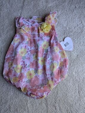 Baby Floral Bubble Romper - Pink & Yellow